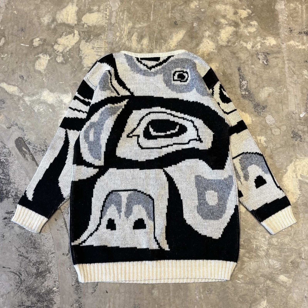画像2: ALLL OVER ART GRAPHIC PATTERN KNIT SWEATER / Mens L (2)
