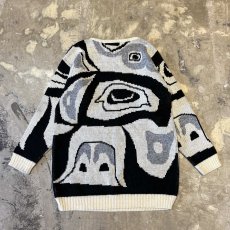 画像2: ALLL OVER ART GRAPHIC PATTERN KNIT SWEATER / Mens L (2)