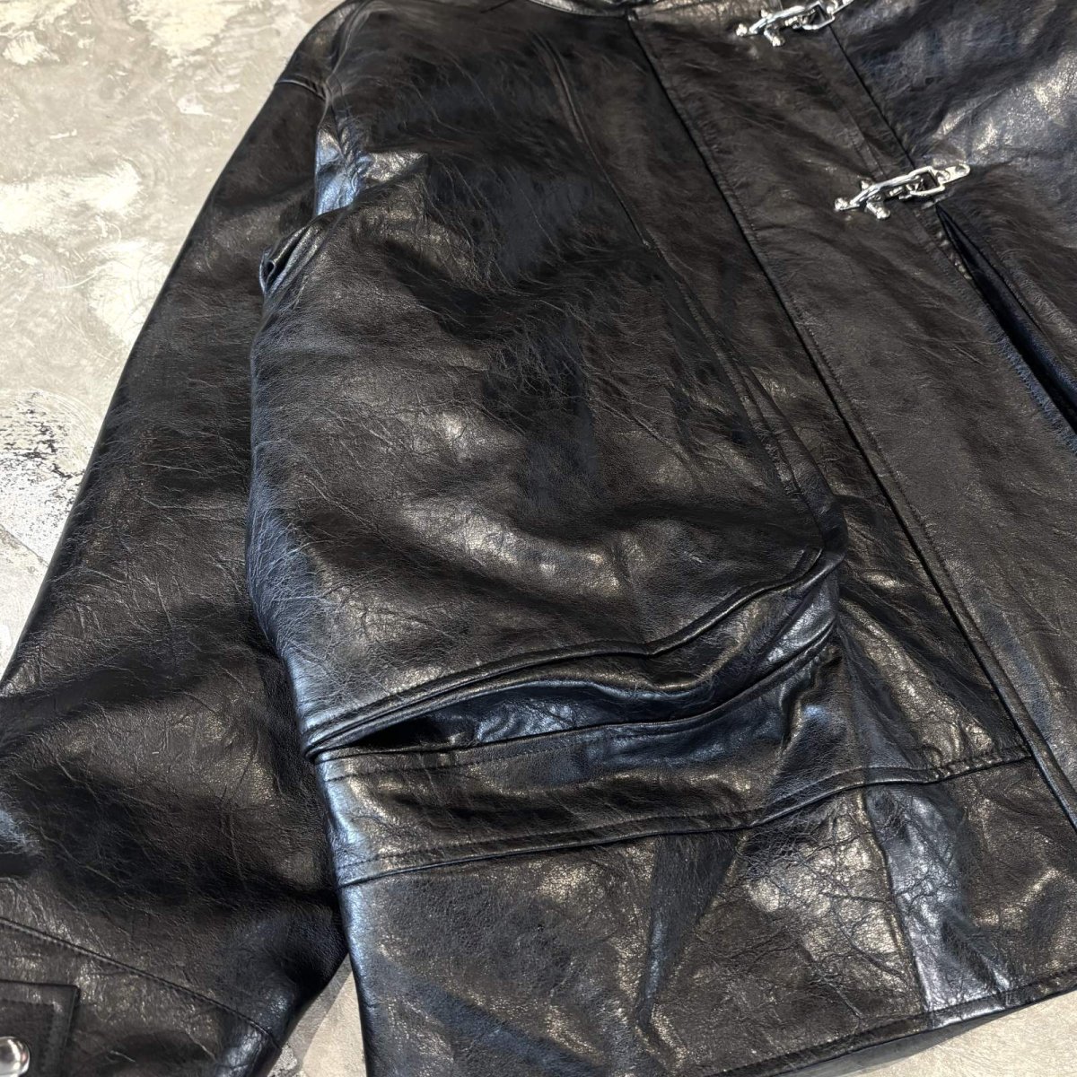 画像5: FAUX LEATHER HI-NECK FIREMAN JACKET / Mens L (5)