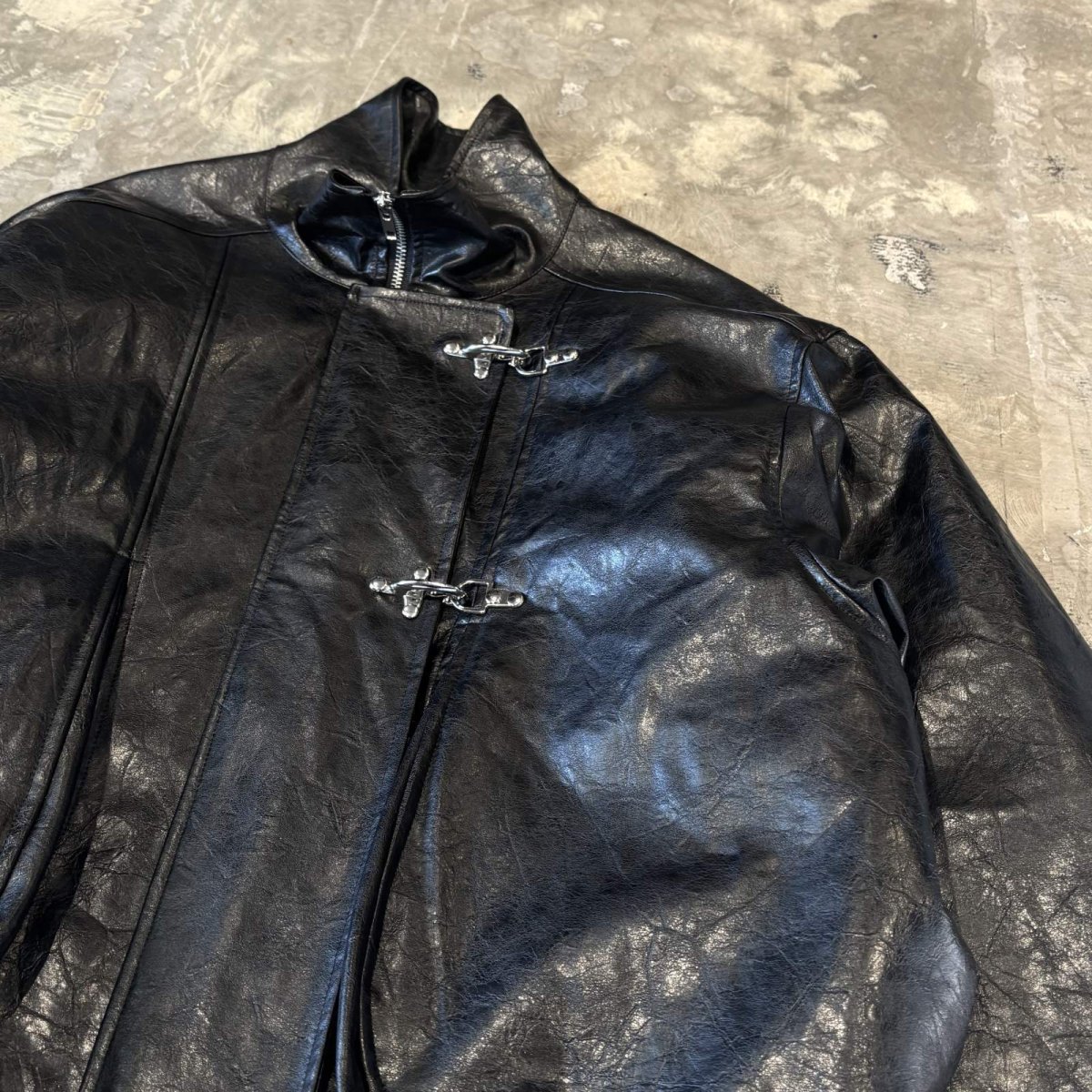 画像4: FAUX LEATHER HI-NECK FIREMAN JACKET / Mens L (4)