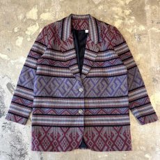 画像1: OLD NATIVE BORDER PATTERN TAILORED JACKET / Mens L / MADE IN USA (1)