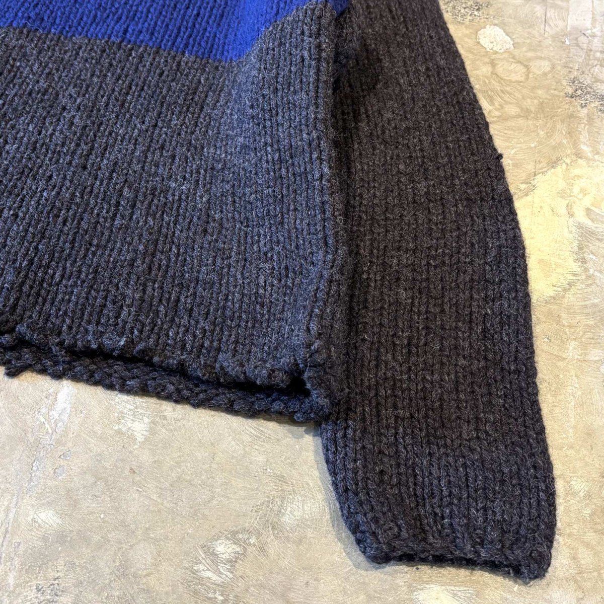 画像6: BICOLOR CUT OFF STYLE HANDKNIT SWEATER / Mens M (6)