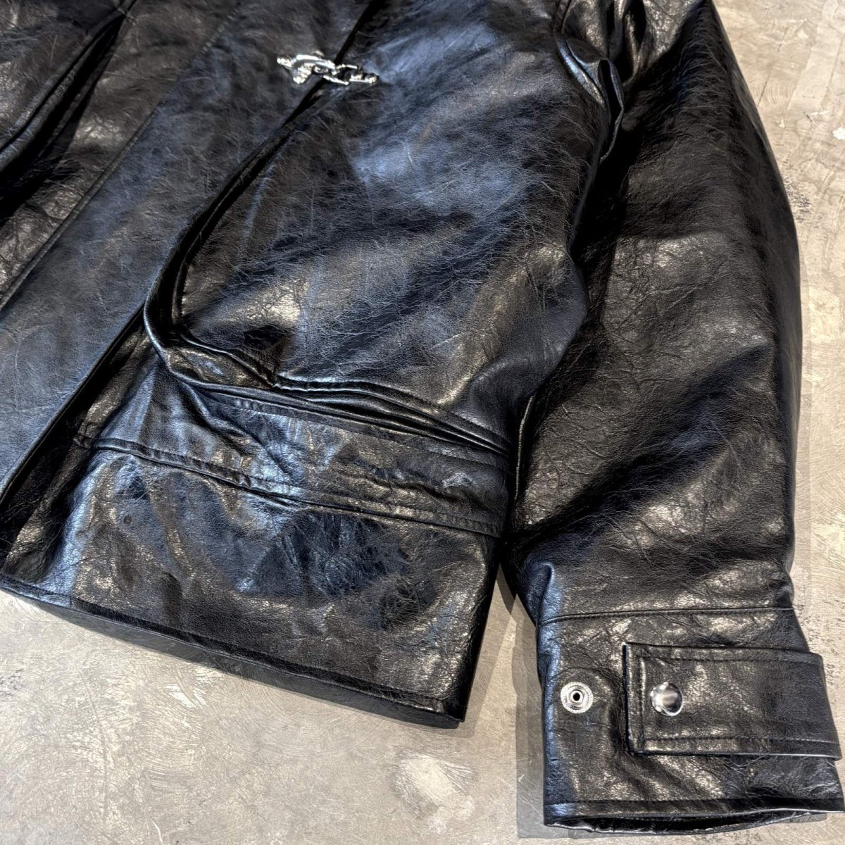 画像6: FAUX LEATHER HI-NECK FIREMAN JACKET / Mens L (6)