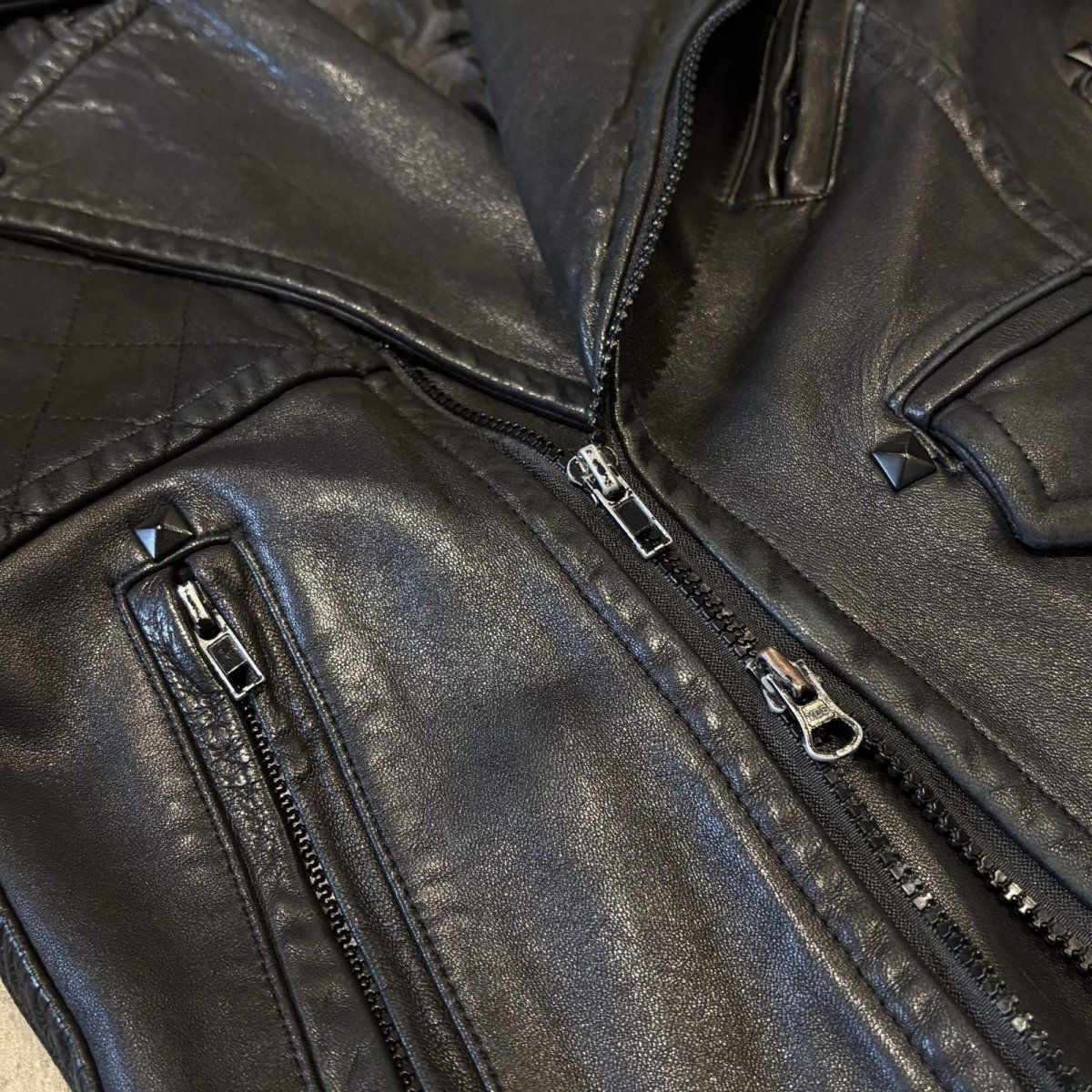 画像10: BLACK REAL LEATHER DOUBLE ZIP RIDERS JACKET / Mens M~L (10)