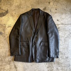 画像1: BLACK COLOR REAL LEATHER OVER DESIGN TAILORED JACKET / Ladies L (1)