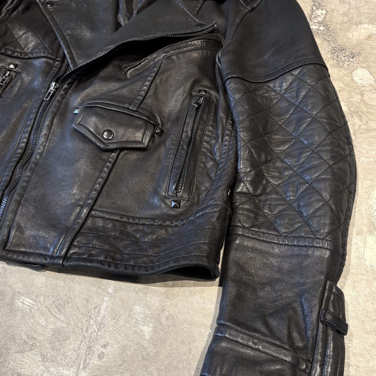 画像6: BLACK REAL LEATHER DOUBLE ZIP RIDERS JACKET / Mens M~L (6)