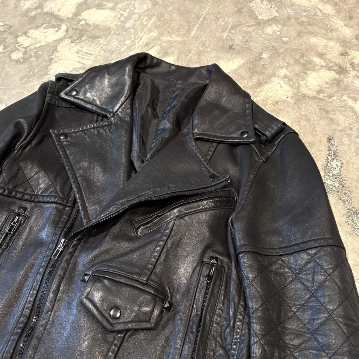 画像4: BLACK REAL LEATHER DOUBLE ZIP RIDERS JACKET / Mens M~L (4)