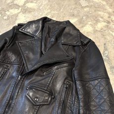 画像4: BLACK REAL LEATHER DOUBLE ZIP RIDERS JACKET / Mens M~L (4)