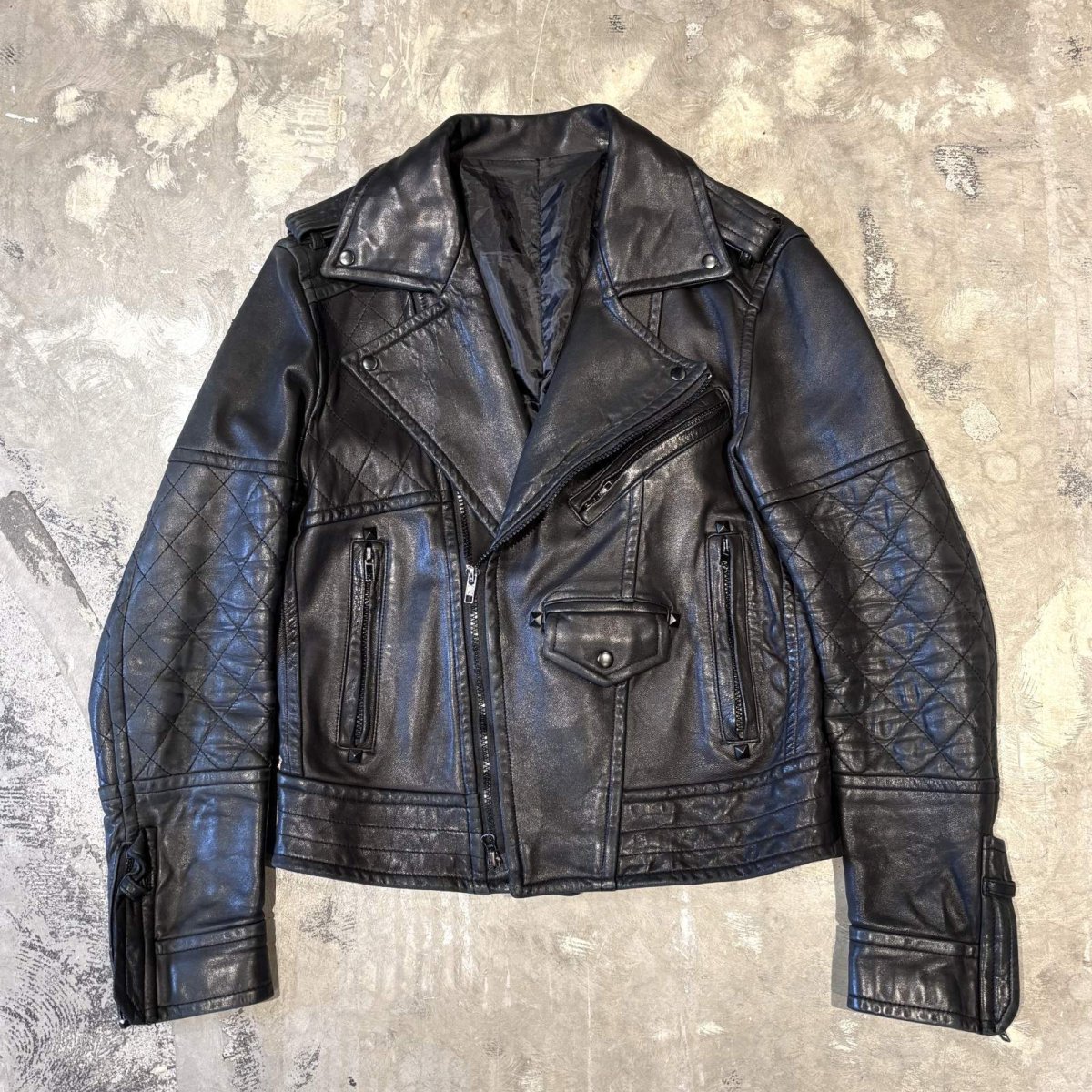 画像1: BLACK REAL LEATHER DOUBLE ZIP RIDERS JACKET / Mens M~L (1)