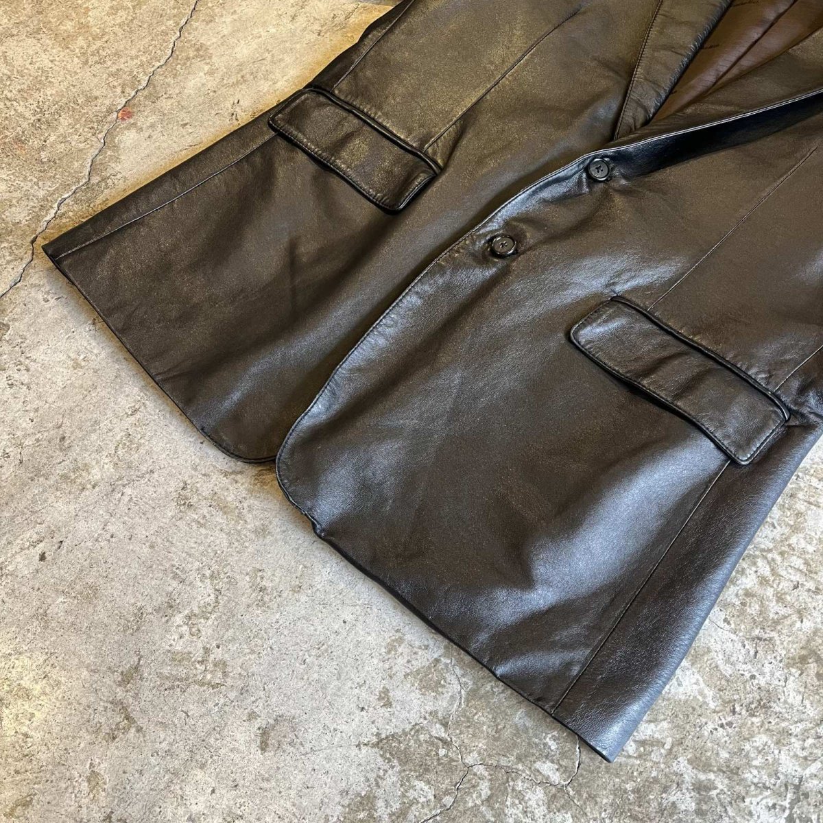 画像4: BLACK COLOR REAL LEATHER OVER DESIGN TAILORED JACKET / Ladies L (4)