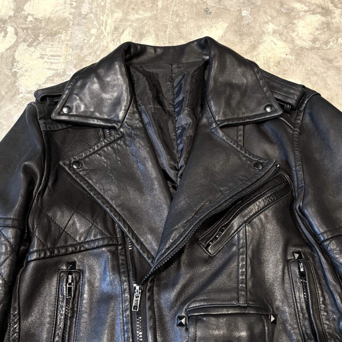 画像12: BLACK REAL LEATHER DOUBLE ZIP RIDERS JACKET / Mens M~L (12)