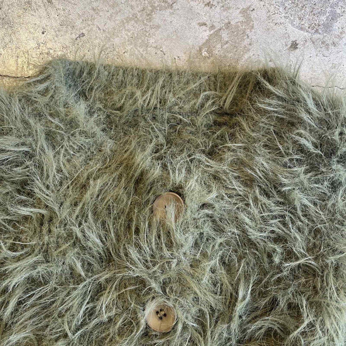 画像7: KHAKI COLOR LONG SHAGGY SHORT DESIGN KNIT CARDIGAN / Ladies M (7)