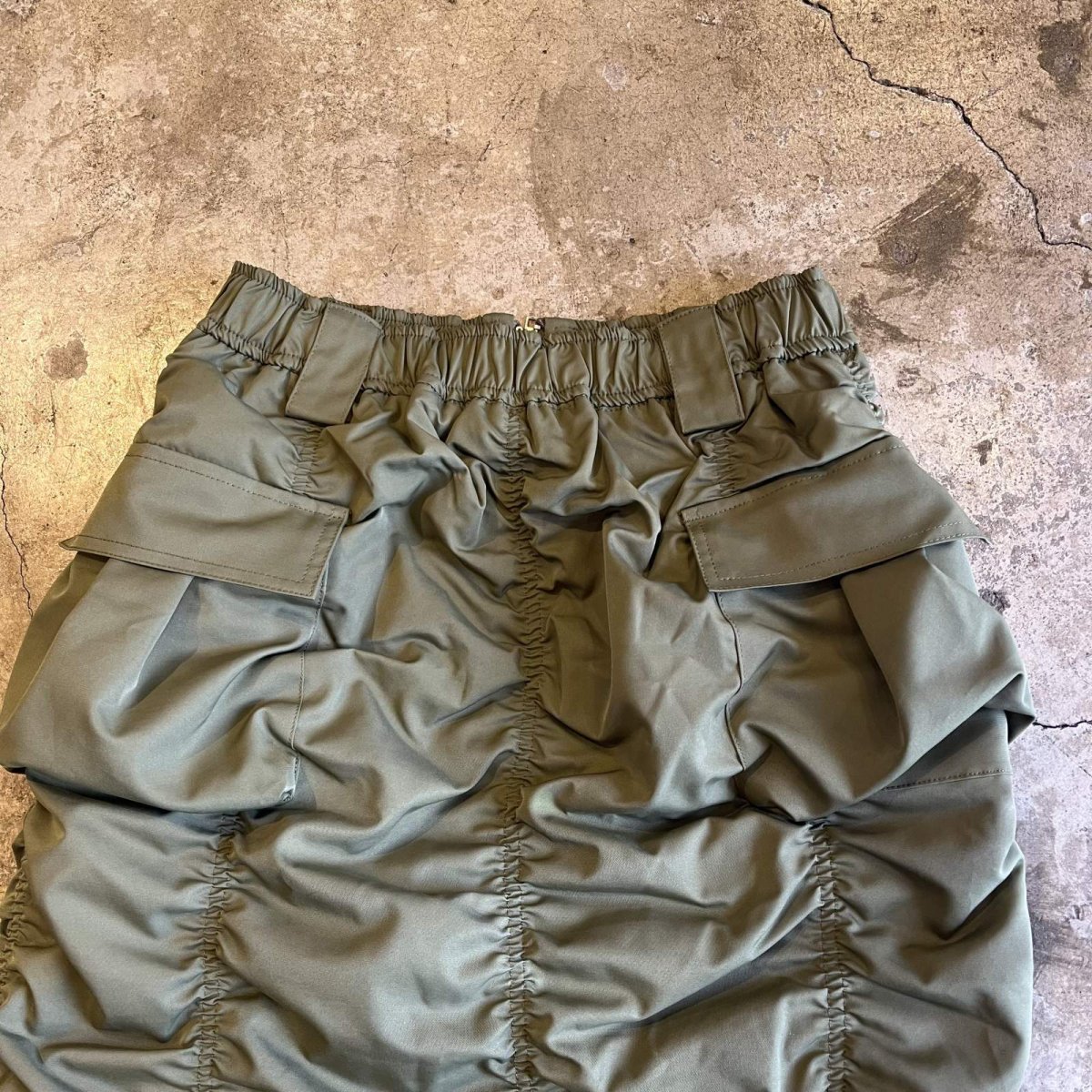 画像10: FRONT ZIP UP GATHER DESIGN NYLON LONG SKIRT / W25~W34 (10)