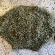 画像10: KHAKI COLOR LONG SHAGGY SHORT DESIGN KNIT CARDIGAN / Ladies M (10)