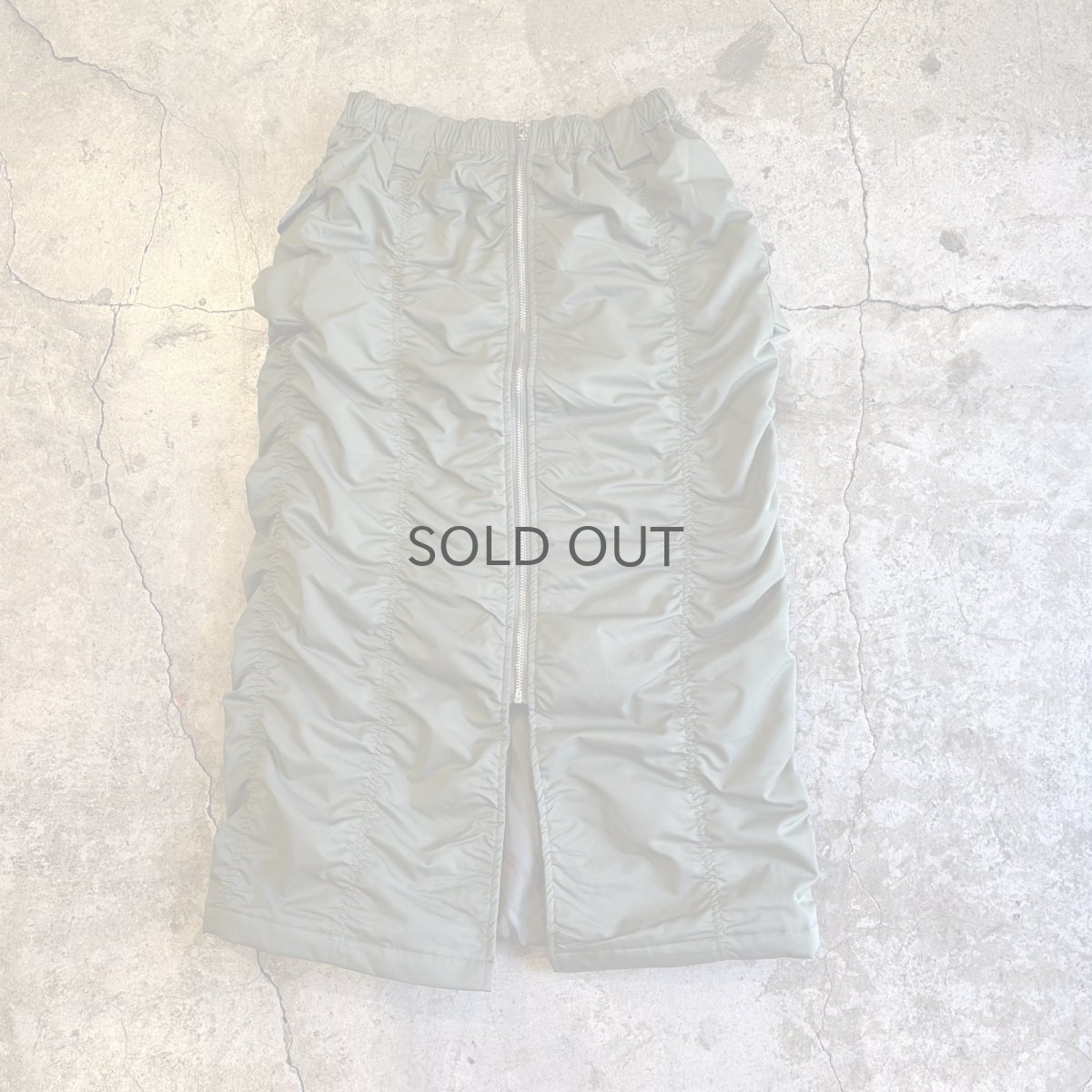 画像1: FRONT ZIP UP GATHER DESIGN NYLON LONG SKIRT / W25~W34 (1)