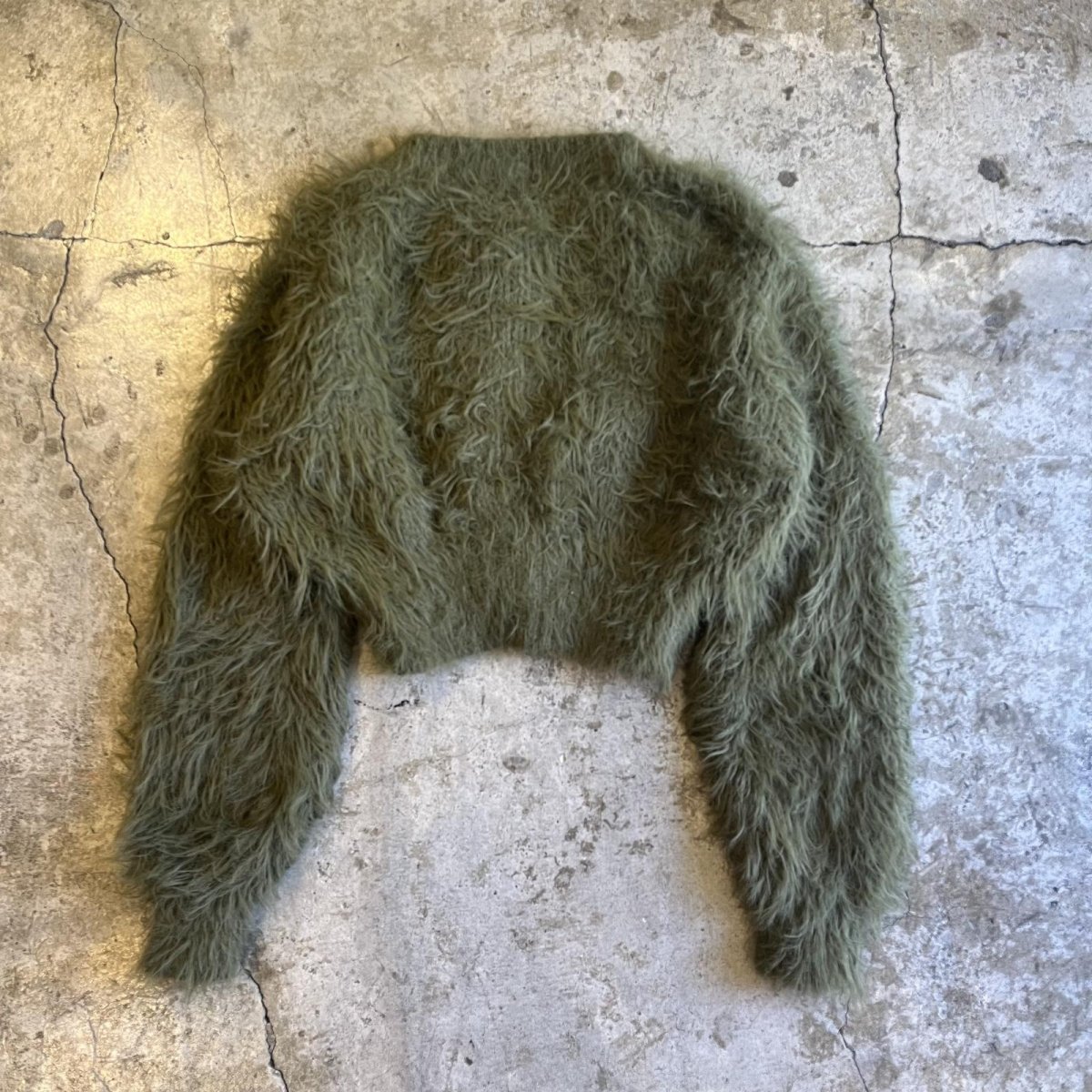 画像2: KHAKI COLOR LONG SHAGGY SHORT DESIGN KNIT CARDIGAN / Ladies M (2)