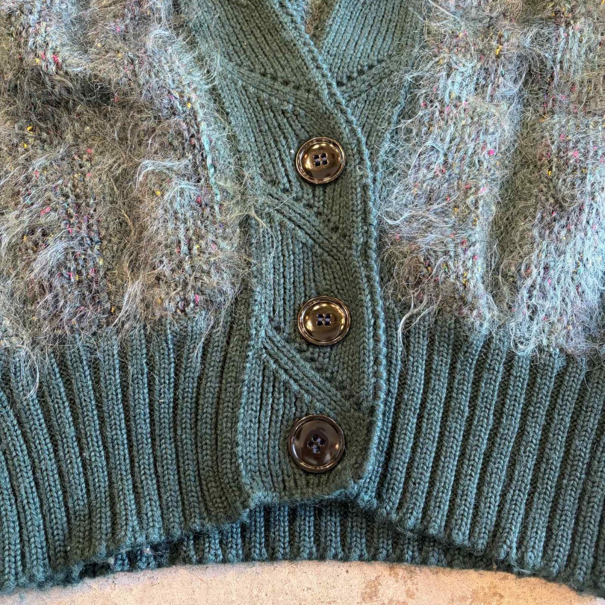 画像4: MIX COLOR MOHAIR DESIGN KNIT CARDIGAN / Ladies L (4)