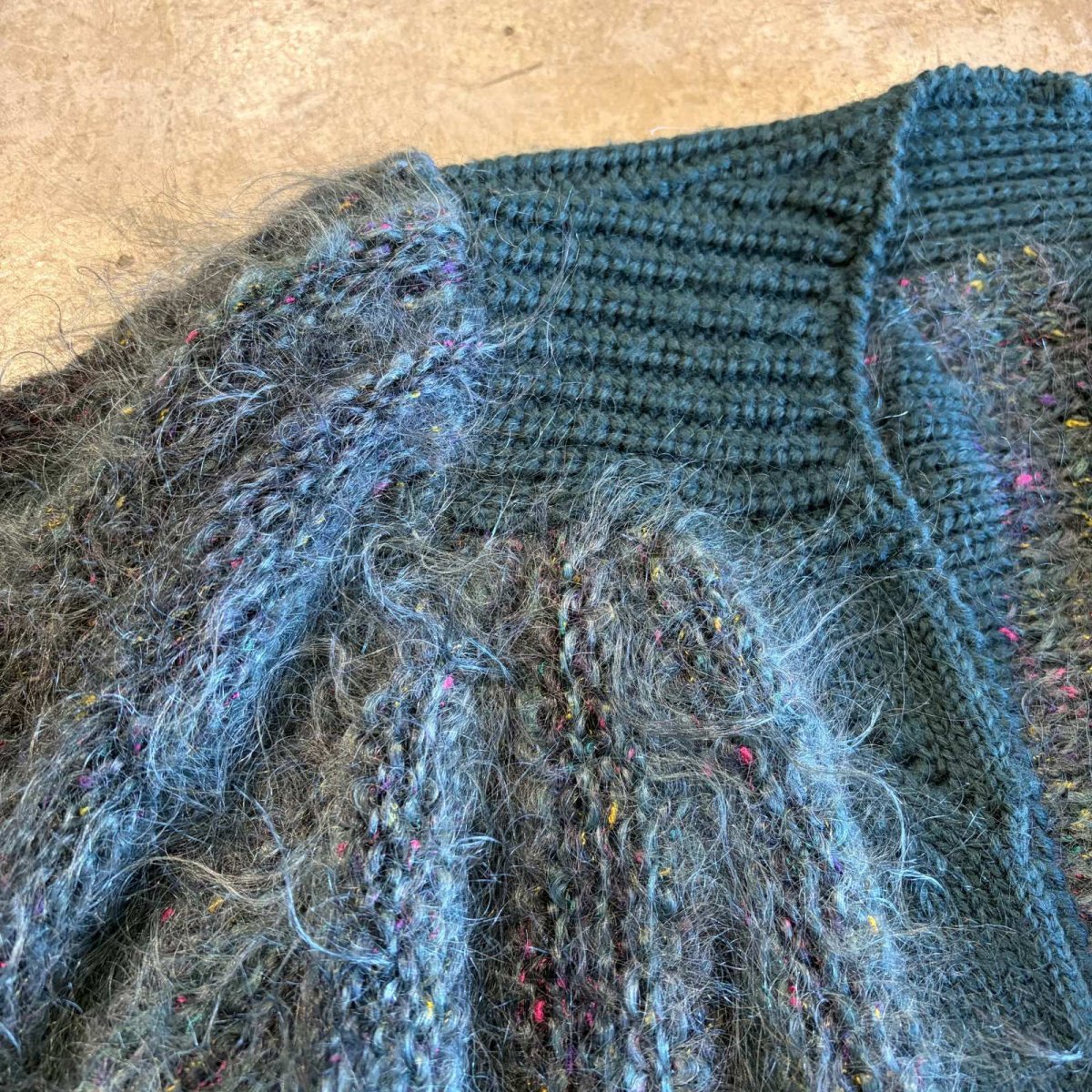 画像6: MIX COLOR MOHAIR DESIGN KNIT CARDIGAN / Ladies L (6)