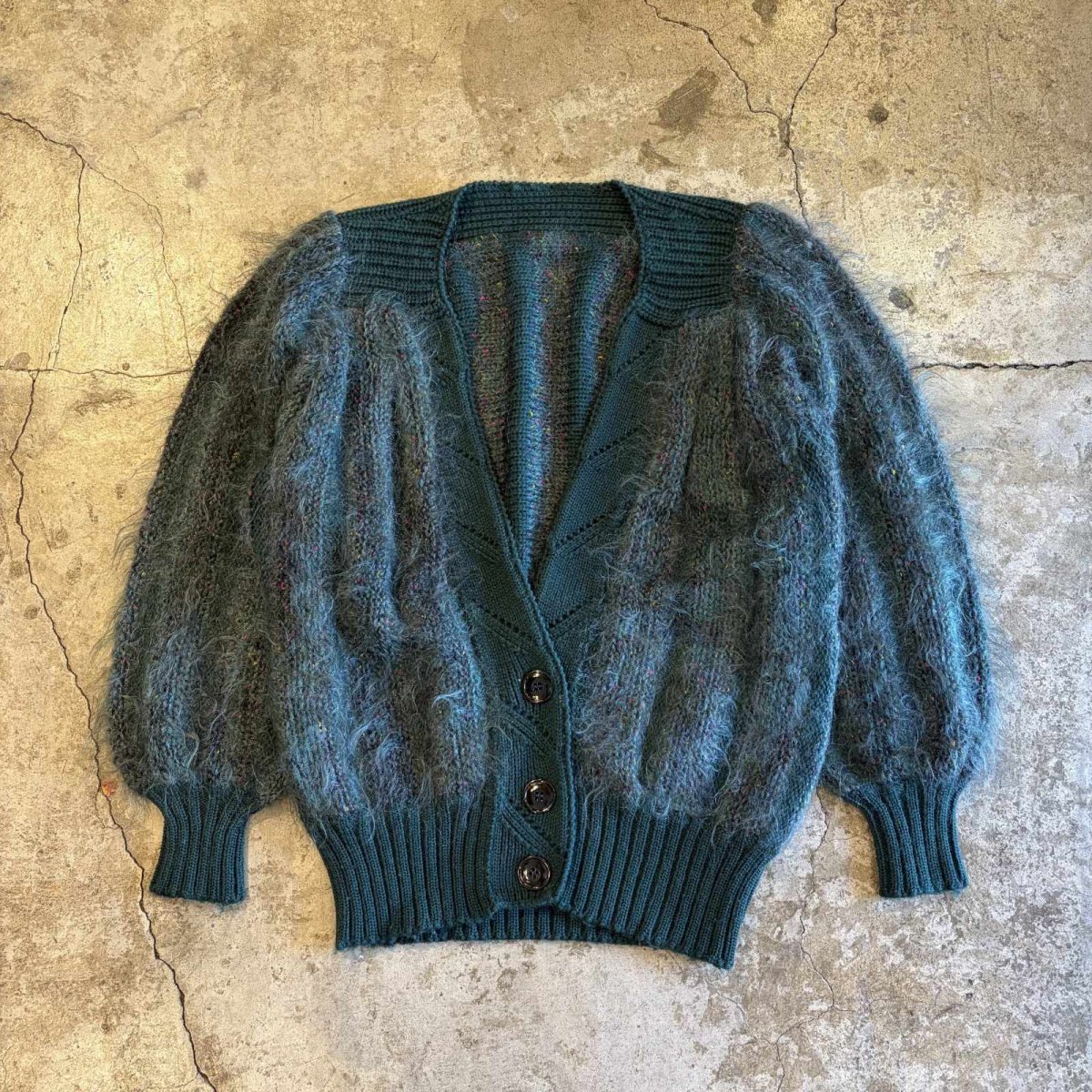 画像1: MIX COLOR MOHAIR DESIGN KNIT CARDIGAN / Ladies L (1)