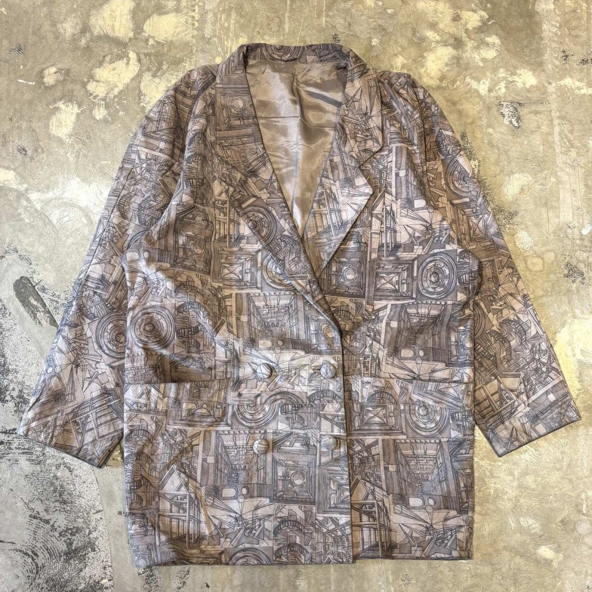 画像1: ALL OVER ART PATTERN SUEDE LEATHER TAILORED JACKET / Mens L (1)