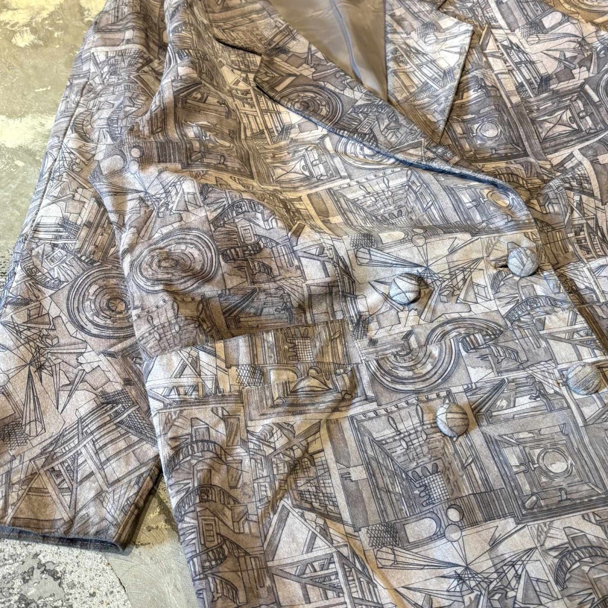 画像5: ALL OVER ART PATTERN SUEDE LEATHER TAILORED JACKET / Mens L (5)