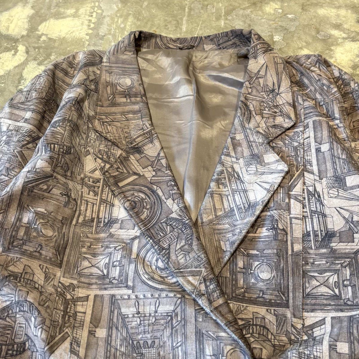 画像10: ALL OVER ART PATTERN SUEDE LEATHER TAILORED JACKET / Mens L (10)