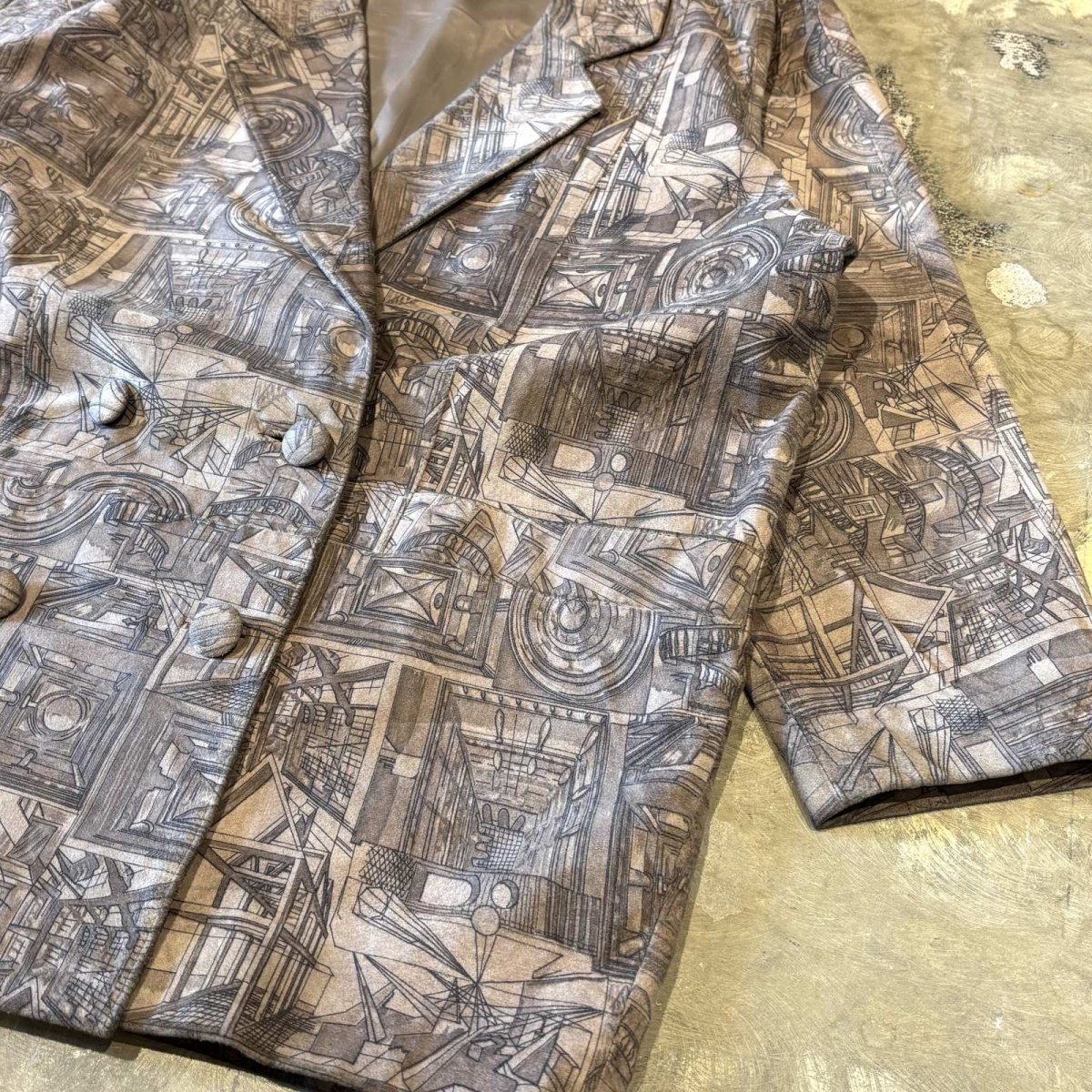画像6: ALL OVER ART PATTERN SUEDE LEATHER TAILORED JACKET / Mens L (6)