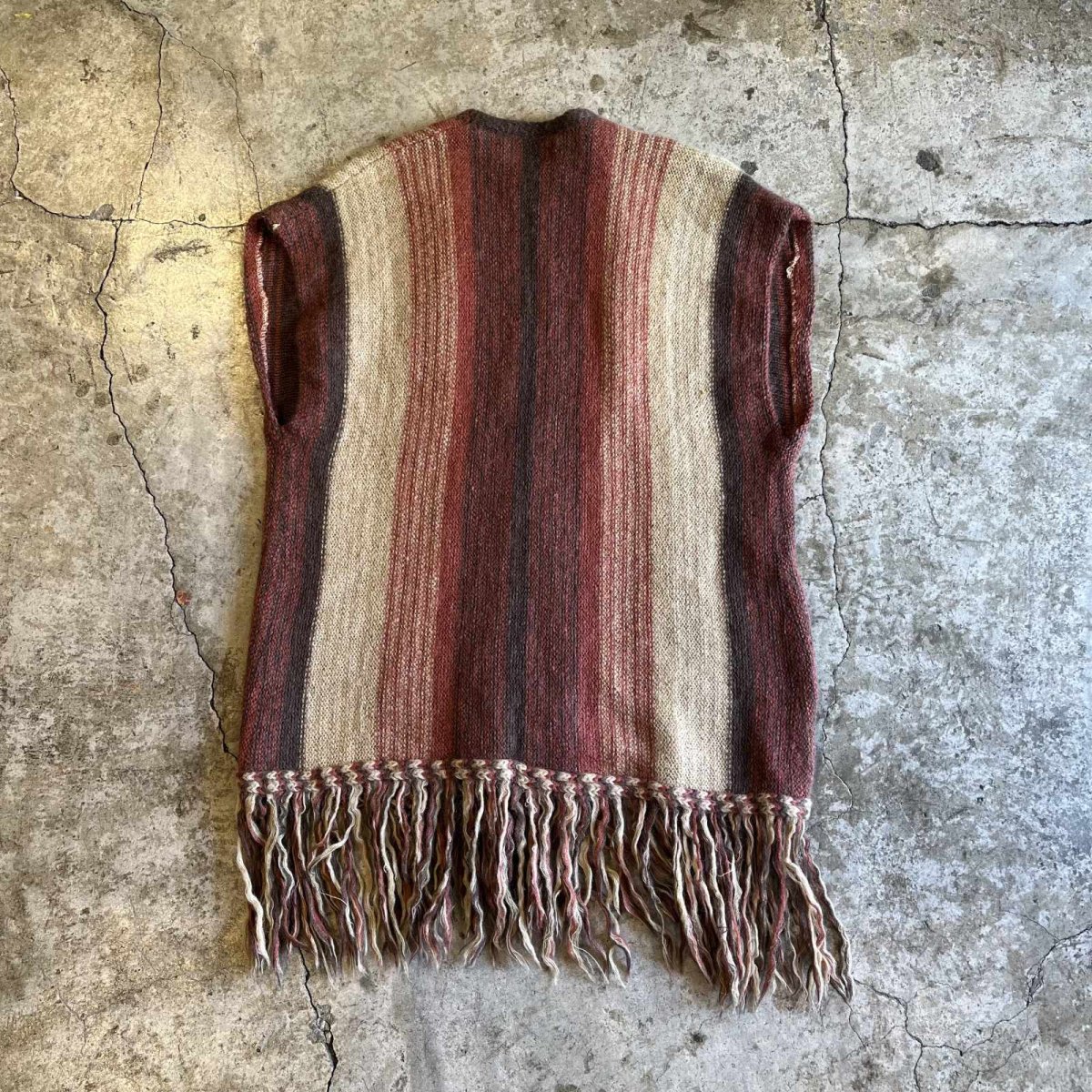 画像2: MULCH STRIPE PATTERN DOWN FRINGE DESIGN WOOL VEST / Ladies M (2)