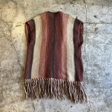 画像2: MULCH STRIPE PATTERN DOWN FRINGE DESIGN WOOL VEST / Ladies M (2)