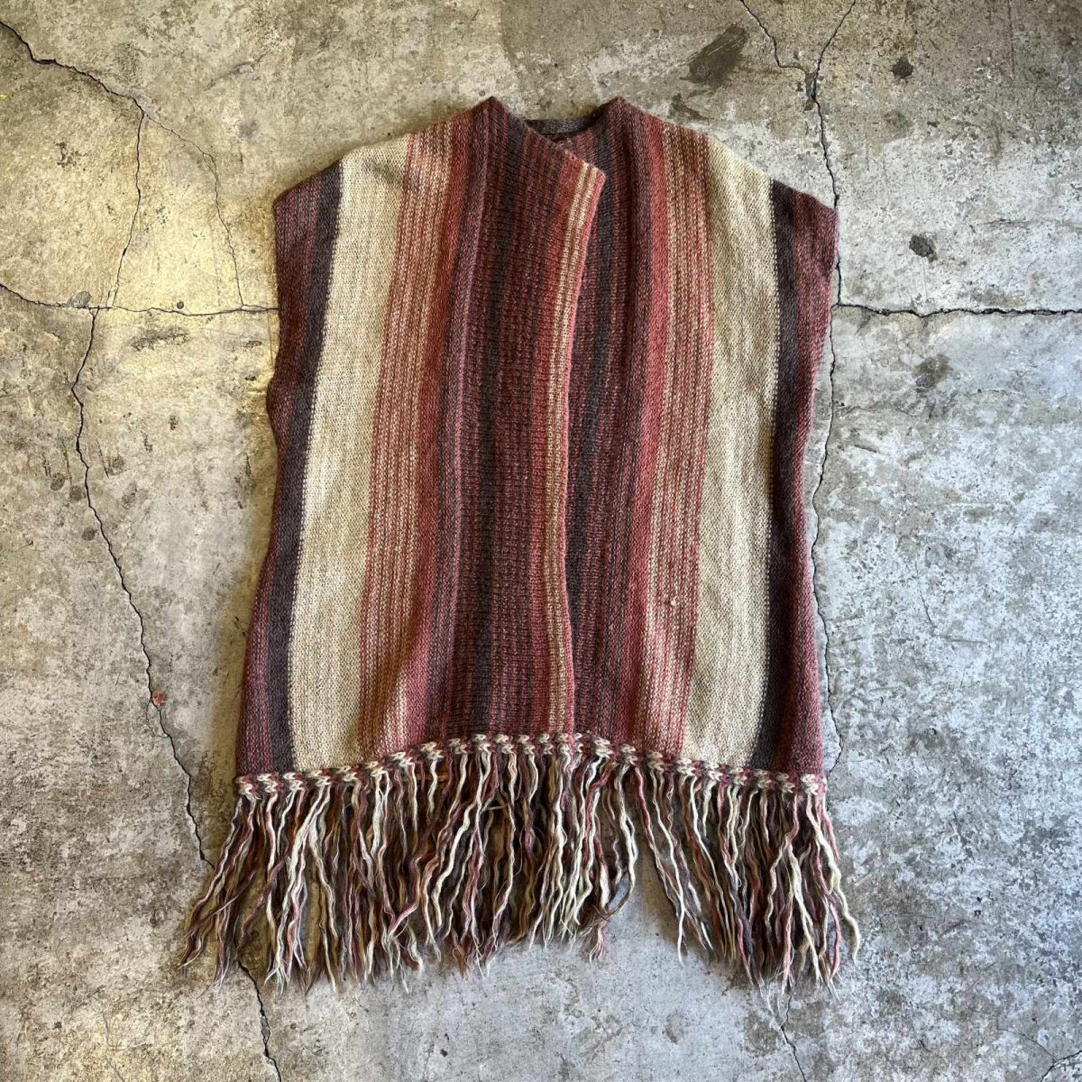画像1: MULCH STRIPE PATTERN DOWN FRINGE DESIGN WOOL VEST / Ladies M (1)
