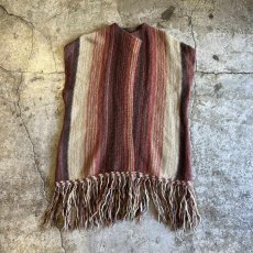 画像1: MULCH STRIPE PATTERN DOWN FRINGE DESIGN WOOL VEST / Ladies M (1)