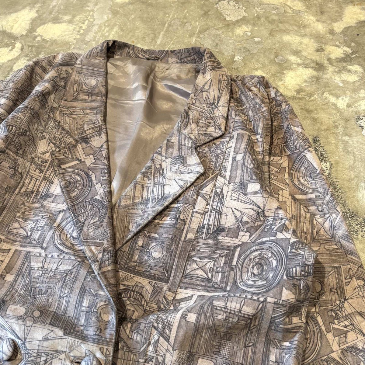 画像4: ALL OVER ART PATTERN SUEDE LEATHER TAILORED JACKET / Mens L (4)