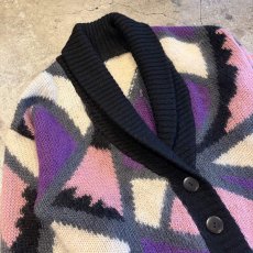 画像3: ALL OVER PATTERN DESIGN LONG KNIT CARDIGAN / Ladies L (3)