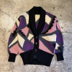 画像1: ALL OVER PATTERN DESIGN LONG KNIT CARDIGAN / Ladies L (1)