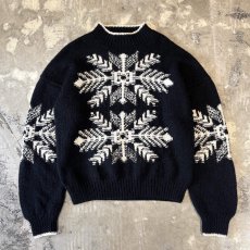 画像1: BICOLOR NATIVE GRAPHIC HANDKNIT WOOL SWEATER / Mens XL (1)