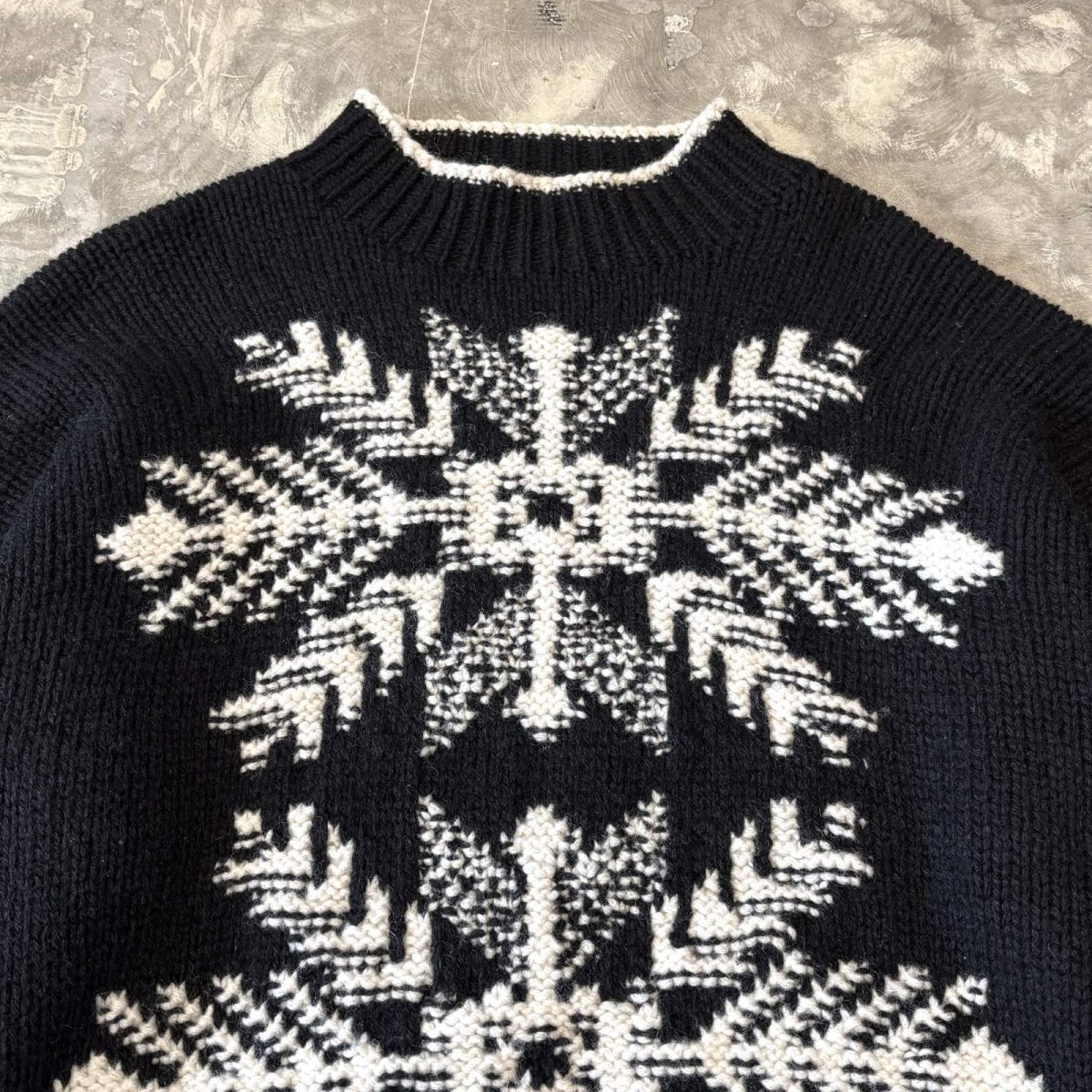 画像10: BICOLOR NATIVE GRAPHIC HANDKNIT WOOL SWEATER / Mens XL (10)