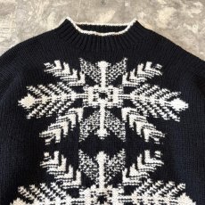 画像10: BICOLOR NATIVE GRAPHIC HANDKNIT WOOL SWEATER / Mens XL (10)