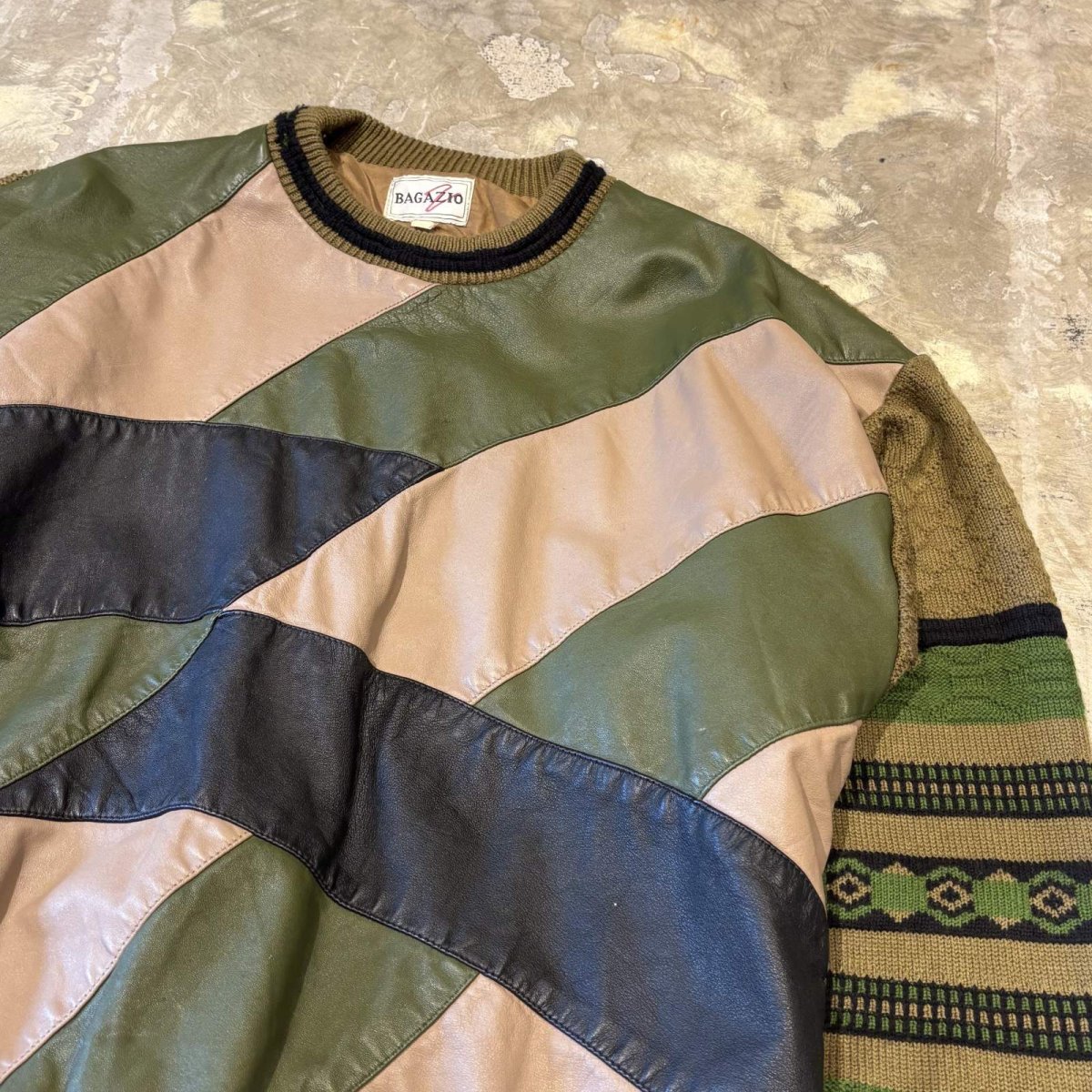 画像4: REAL LEATHER × KNIT SWITCHED SWEATER / Mens XL (4)