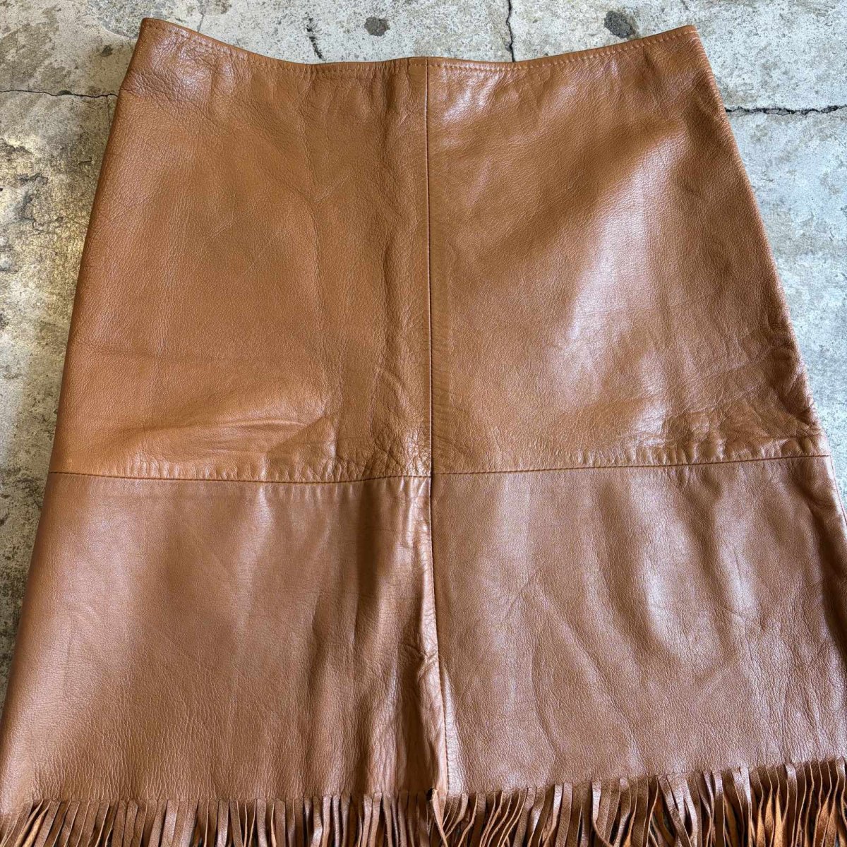 画像5: BROWN COLOR DESIGN FRINGE LEATHER SKIRT / W30 / MADE IN ITALY (5)