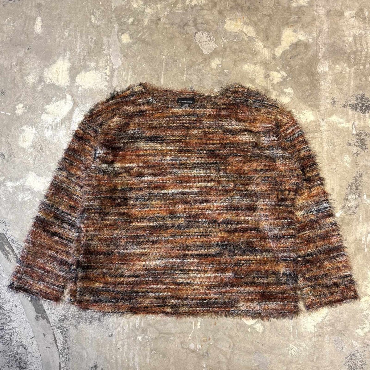 画像1: MULTI BORDER PATTERN SHAGGY KNIT SWEATER / Mens XL(L) (1)