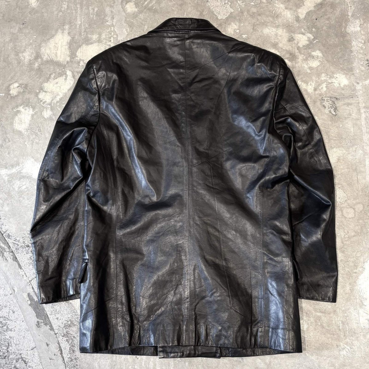 画像2: BLACK REAL LEATHER DOUBLE BREASTED TAILORED JACKET / Mens M (2)