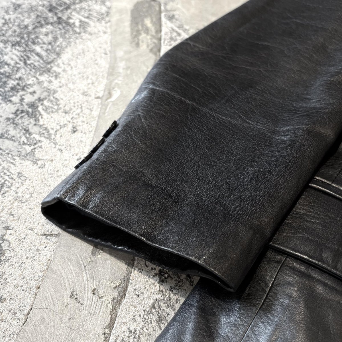 画像7: BLACK REAL LEATHER DOUBLE BREASTED TAILORED JACKET / Mens M (7)