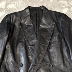 画像10: BLACK REAL LEATHER DOUBLE BREASTED TAILORED JACKET / Mens M (10)