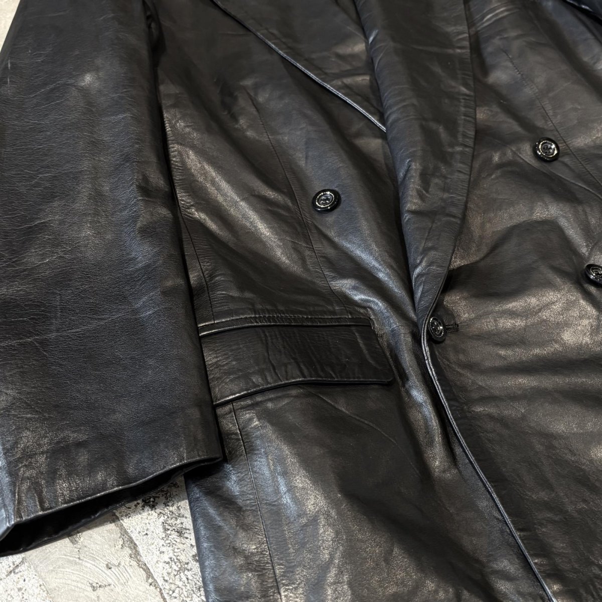 画像5: BLACK REAL LEATHER DOUBLE BREASTED TAILORED JACKET / Mens M (5)