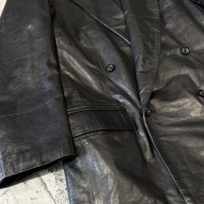 画像5: BLACK REAL LEATHER DOUBLE BREASTED TAILORED JACKET / Mens M (5)