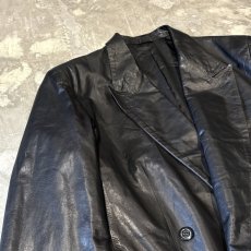 画像3: BLACK REAL LEATHER DOUBLE BREASTED TAILORED JACKET / Mens M (3)