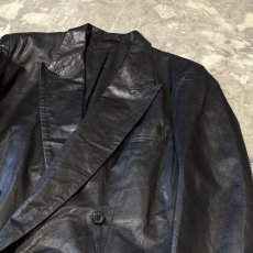 画像4: BLACK REAL LEATHER DOUBLE BREASTED TAILORED JACKET / Mens M (4)