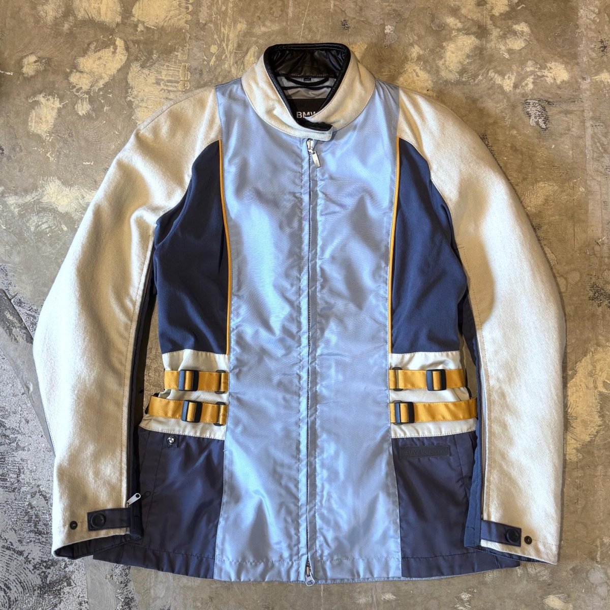画像1: "BMW" MATERIAL SWITCHED DOUBLE ZIP RACING JACKET / Mens L / MADE IN HUNGARY (1)
