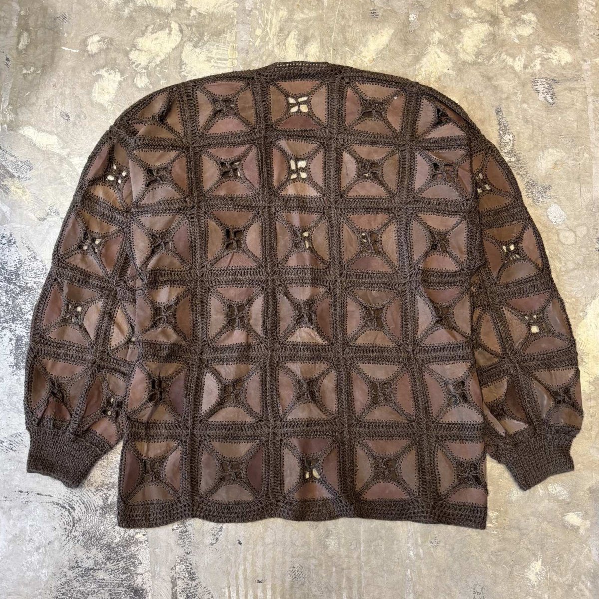 画像2: SUEDE LEATHER PATCHWORK & LACE UP CARDIGAN / Mens XL (2)