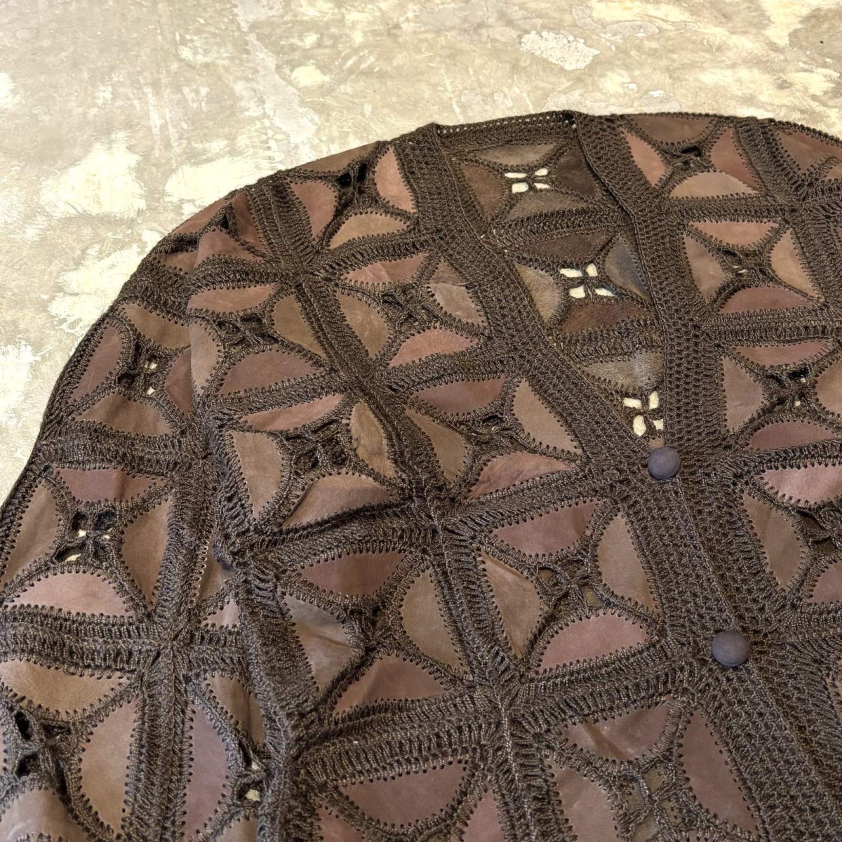 画像3: SUEDE LEATHER PATCHWORK & LACE UP CARDIGAN / Mens XL (3)